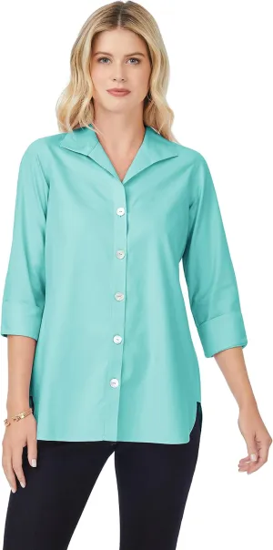 Foxcroft Women's Pandora 3/4 Sleeve Solid Pinpoint Tunic