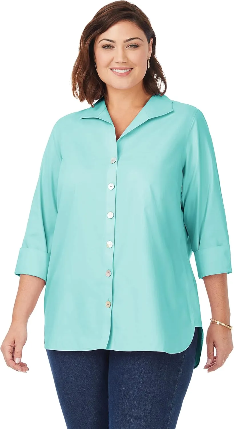 Foxcroft Women's Pandora 3/4 Sleeve Solid Pinpoint Tunic