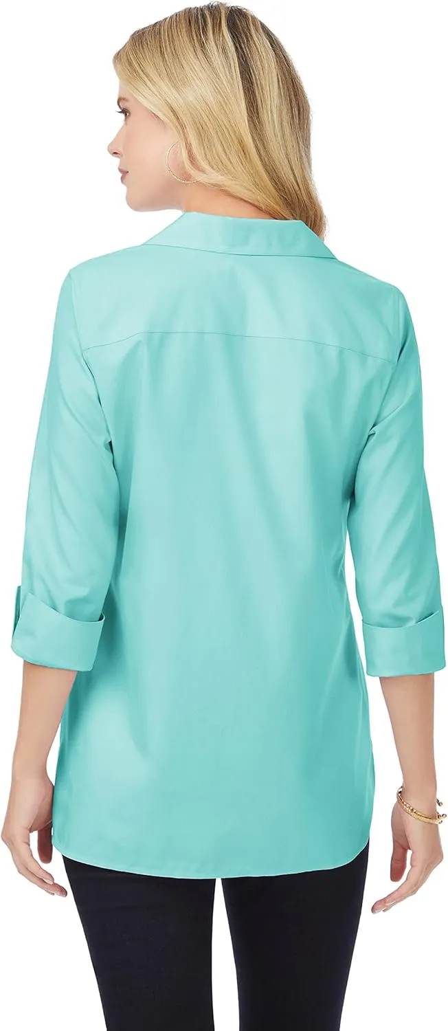 Foxcroft Women's Pandora 3/4 Sleeve Solid Pinpoint Tunic