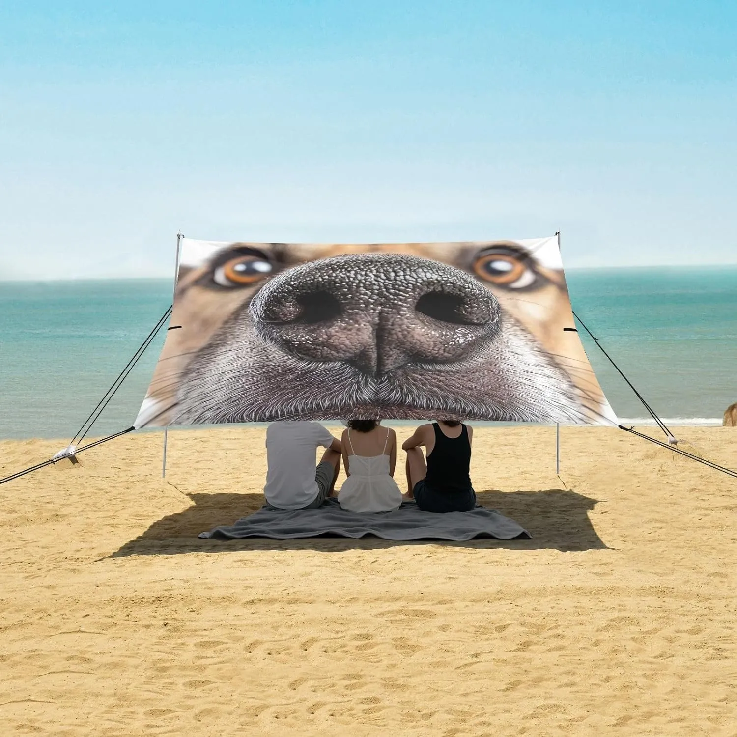 Funny Brown Dog Nose Close Up Tent Beach Canopy Outdoor Patio Sun Shade Kids Travel Camping Sun Shelter 9.2 × 10.5 FT Sunshade with Poles Sand Anchor