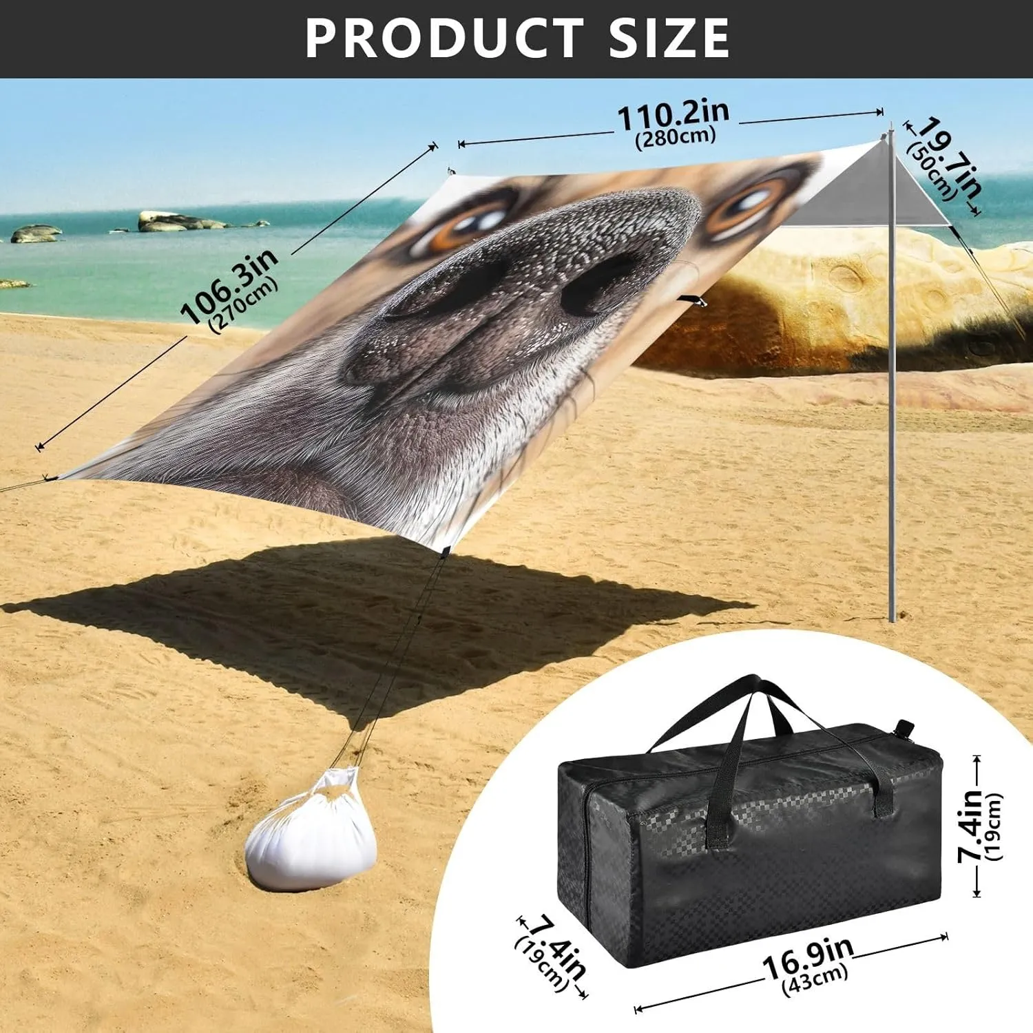 Funny Brown Dog Nose Close Up Tent Beach Canopy Outdoor Patio Sun Shade Kids Travel Camping Sun Shelter 9.2 × 10.5 FT Sunshade with Poles Sand Anchor