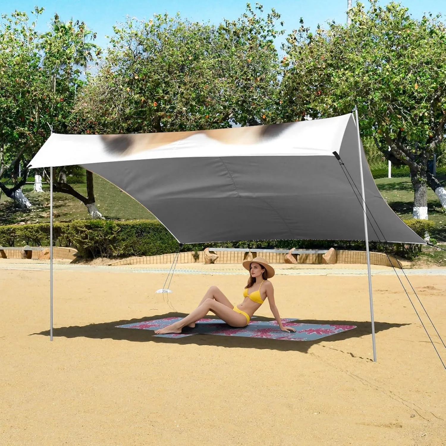 Funny Brown Dog Nose Close Up Tent Beach Canopy Outdoor Patio Sun Shade Kids Travel Camping Sun Shelter 9.2 × 10.5 FT Sunshade with Poles Sand Anchor