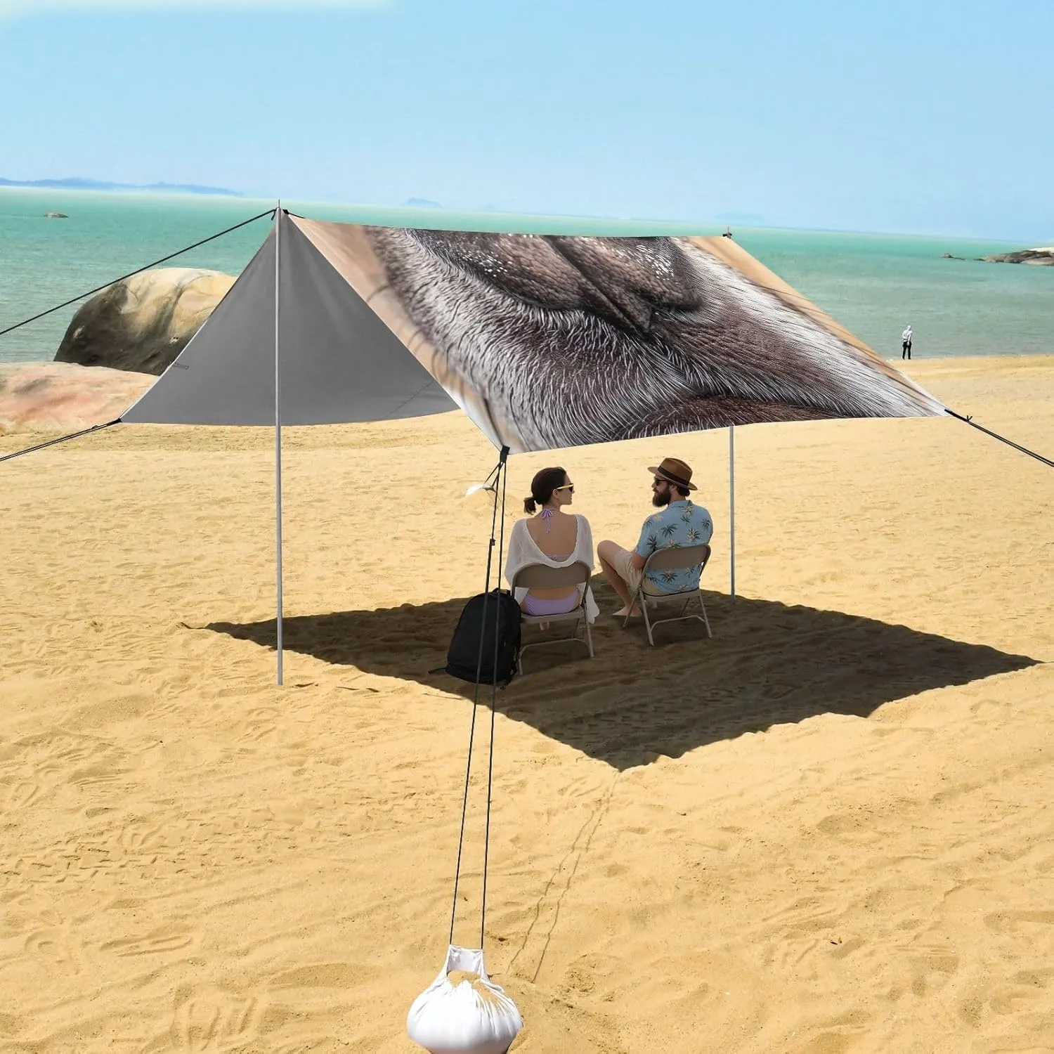 Funny Brown Dog Nose Close Up Tent Beach Canopy Outdoor Patio Sun Shade Kids Travel Camping Sun Shelter 9.2 × 10.5 FT Sunshade with Poles Sand Anchor