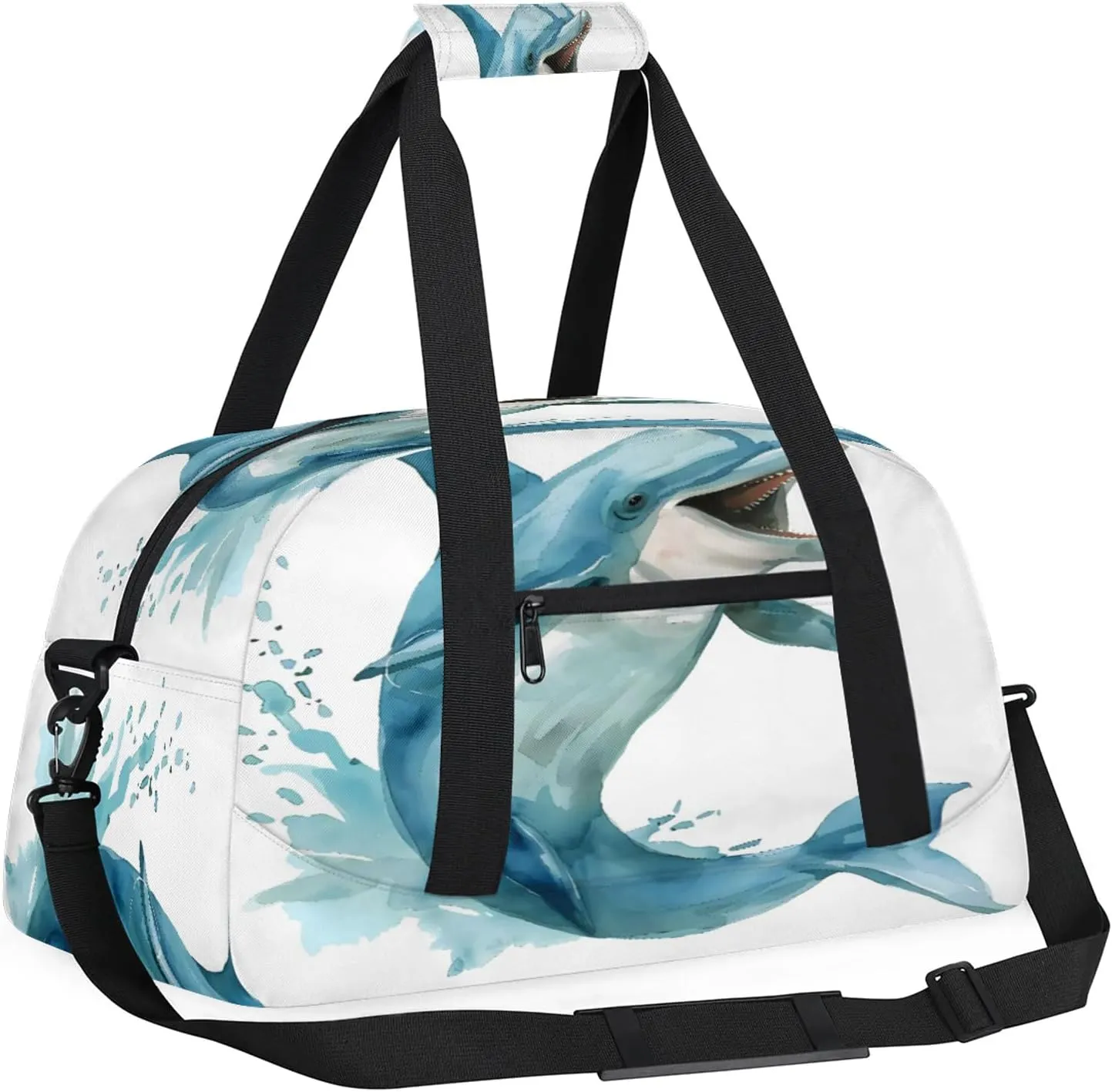 Funny Dolphin Small Gym Bag 18 inch Carry On Duffel Bag for Weekender Travel Sports Workout Yoga Gymnastics Dance Ballet