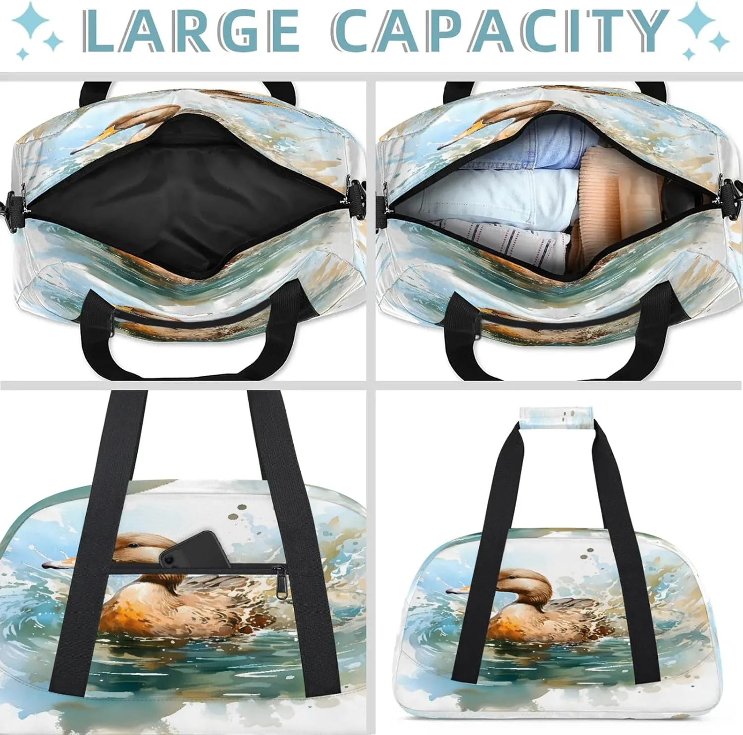 Funny Duck Small Gym Bag 18 inch Carry On Duffel Bag for Weekender Travel Sports Workout Yoga Gymnastics Dance Ballet
