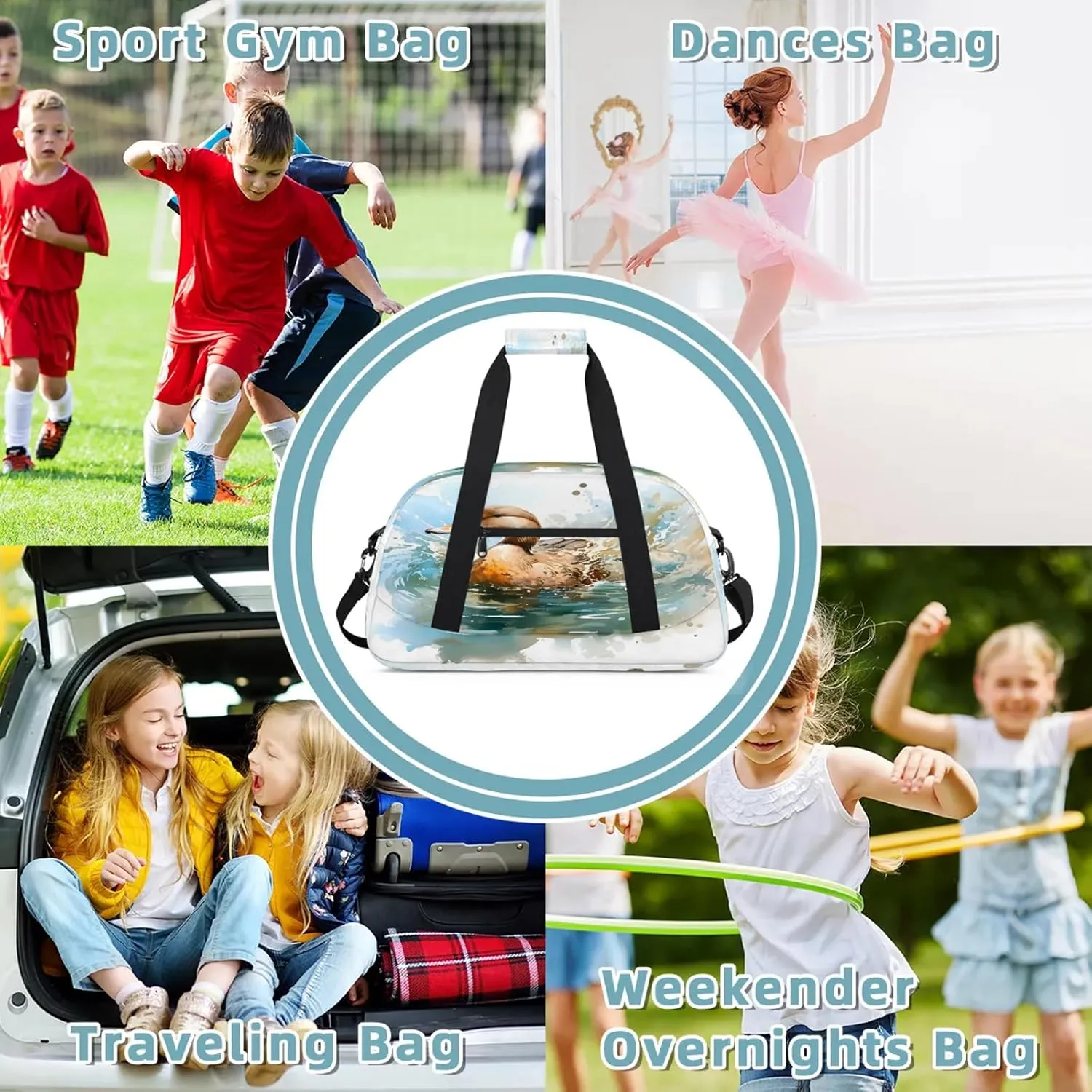 Funny Duck Small Gym Bag 18 inch Carry On Duffel Bag for Weekender Travel Sports Workout Yoga Gymnastics Dance Ballet