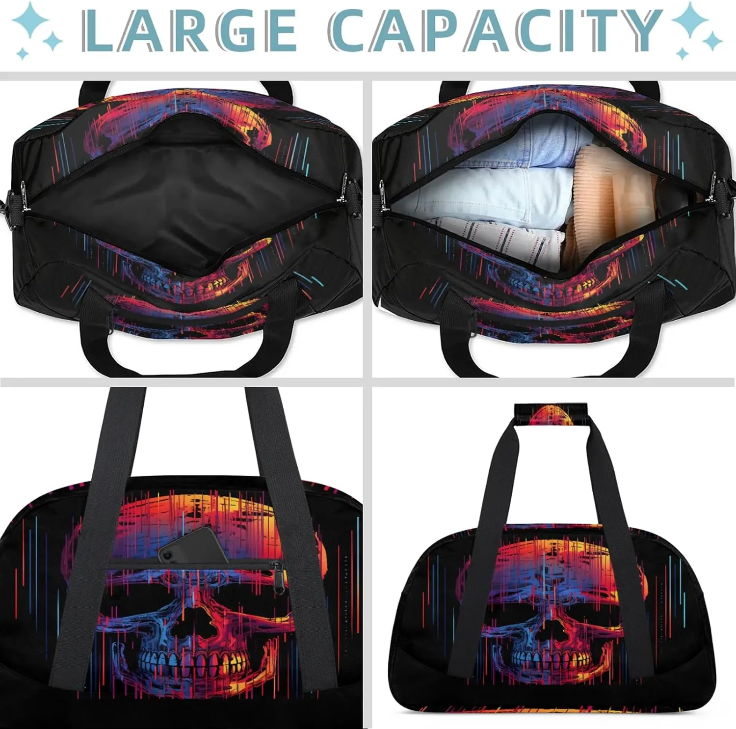 Funny Skull Skeleton Small Gym Bag 18 inch Carry On Duffel Bag for Weekender Travel Sports Workout Yoga Gymnastics Dance Ballet