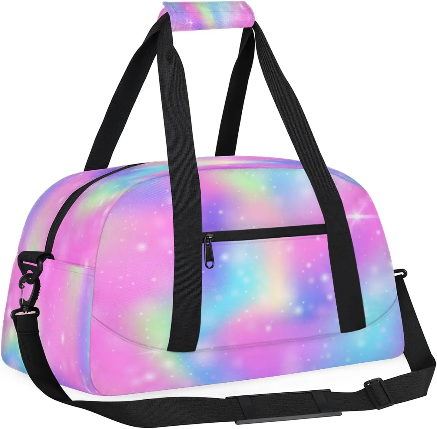 Galaxy Glitter Small Gym Bag 18 inch Carry On Duffel Bag for Weekender Travel Sports Workout Yoga Gymnastics Dance Ballet