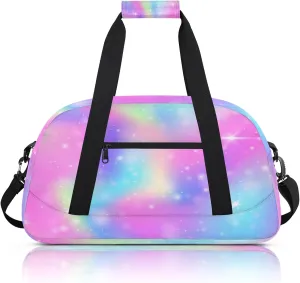 Galaxy Glitter Small Gym Bag 18 inch Carry On Duffel Bag for Weekender Travel Sports Workout Yoga Gymnastics Dance Ballet