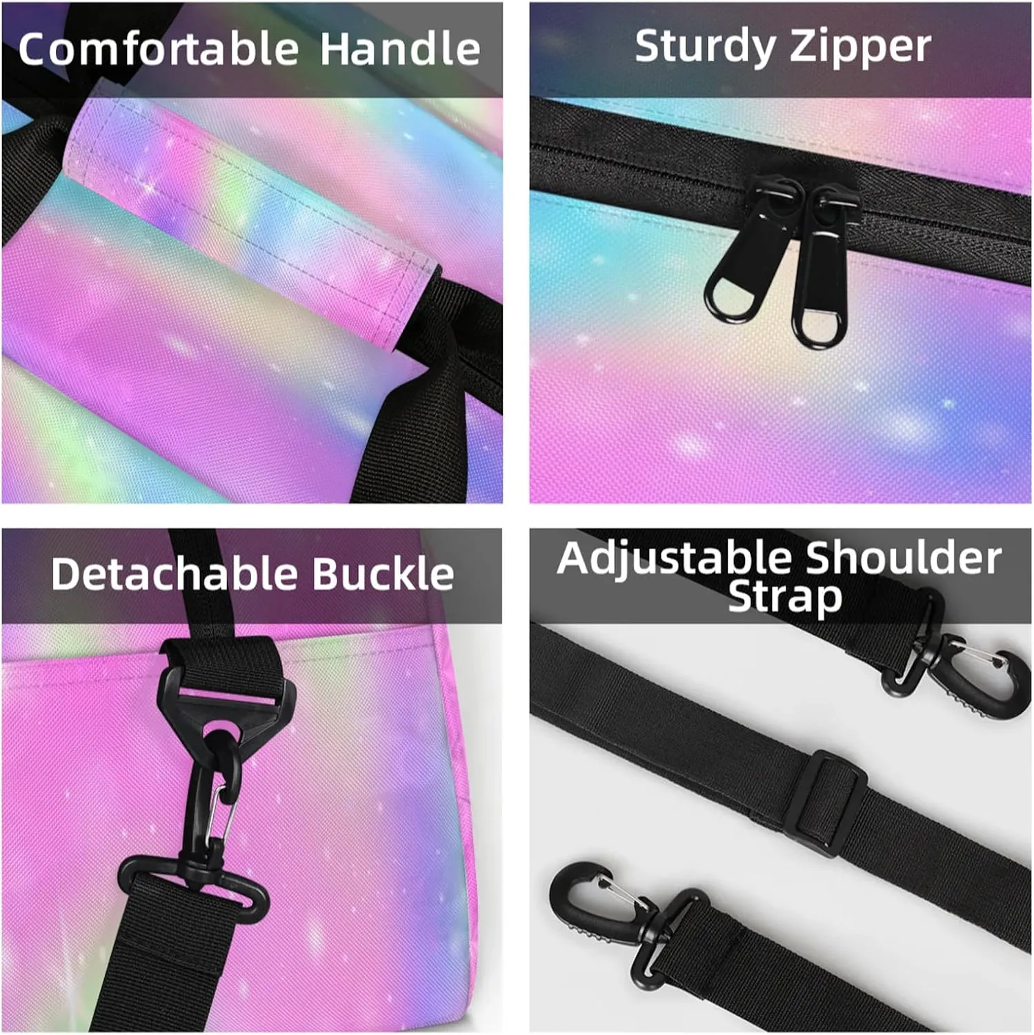 Galaxy Glitter Small Gym Bag 18 inch Carry On Duffel Bag for Weekender Travel Sports Workout Yoga Gymnastics Dance Ballet