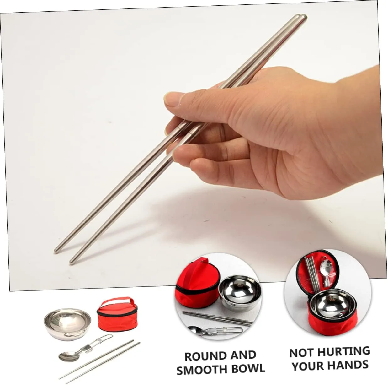 GALPADA Travel Tableware Camping Tableware Chopstick Kit Bowl Stainless Multifunctional Reusable Camping Eating