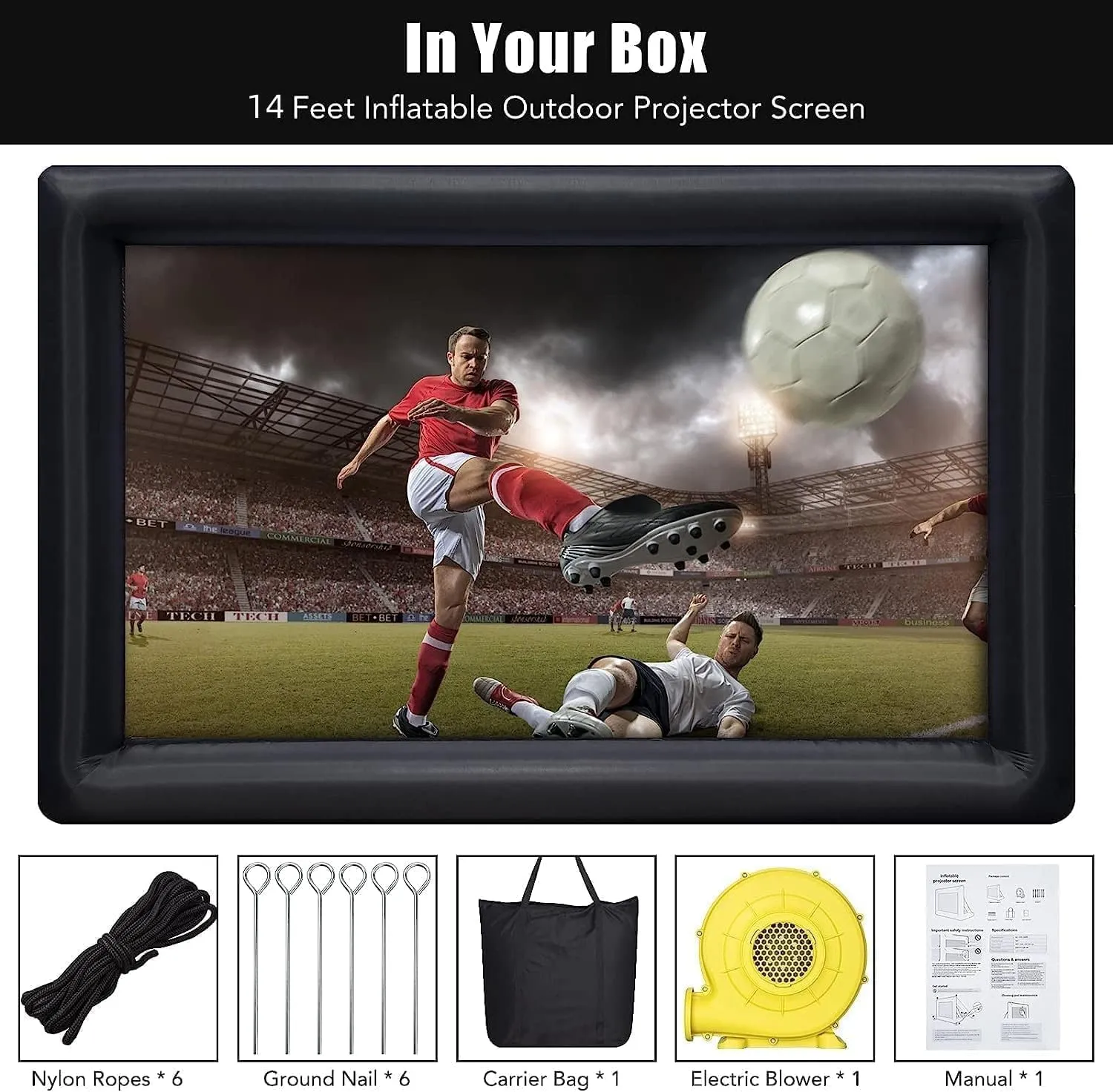 Garvee Inflatable Projector Screen,14FT Portable Blow Up Projector Screen, Front & Rear Projection, with Rope, Air Blower, Ground Nails and Carry Bag, for Football, Backyard, Theater