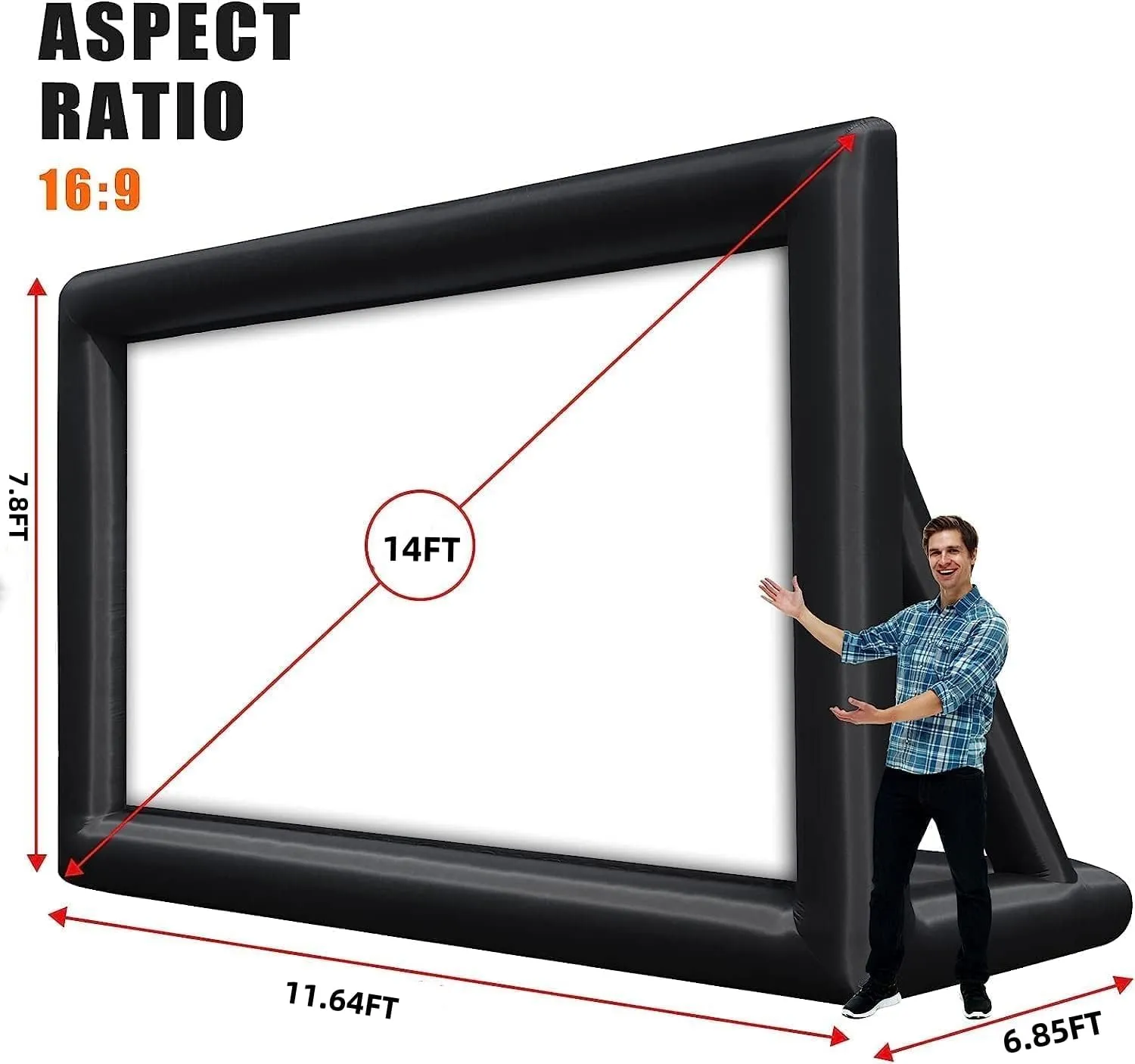 Garvee Inflatable Projector Screen,14FT Portable Blow Up Projector Screen, Front & Rear Projection, with Rope, Air Blower, Ground Nails and Carry Bag, for Football, Backyard, Theater
