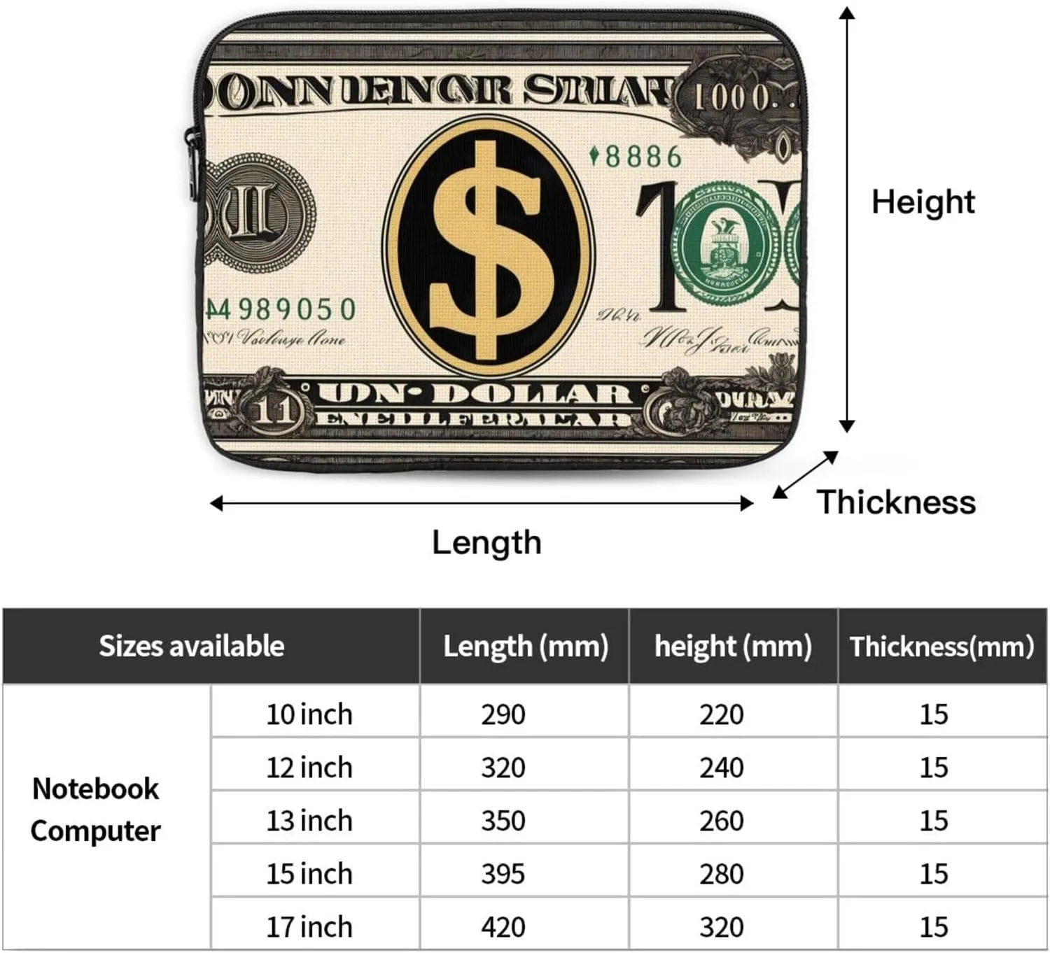 Gold Dollar Sign Pattern Shockproof Portable Laptop 13 inch Sleeve Bag for Men and Women - Ideal for Business Travel, School, and Daily Use