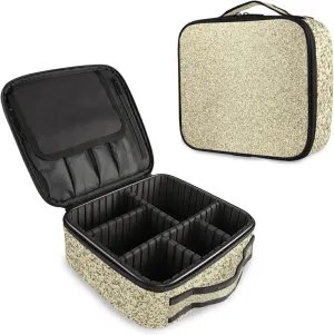 Gold Golden Glitter and Glare Pattern Women's Portable Makeup Bags with Handle, Adjustable Dividers, Travel Cosmetic Toiletry Accessories Storage Organizer for Girls