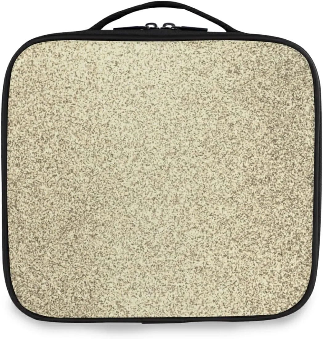 Gold Golden Glitter and Glare Pattern Women's Portable Makeup Bags with Handle, Adjustable Dividers, Travel Cosmetic Toiletry Accessories Storage Organizer for Girls