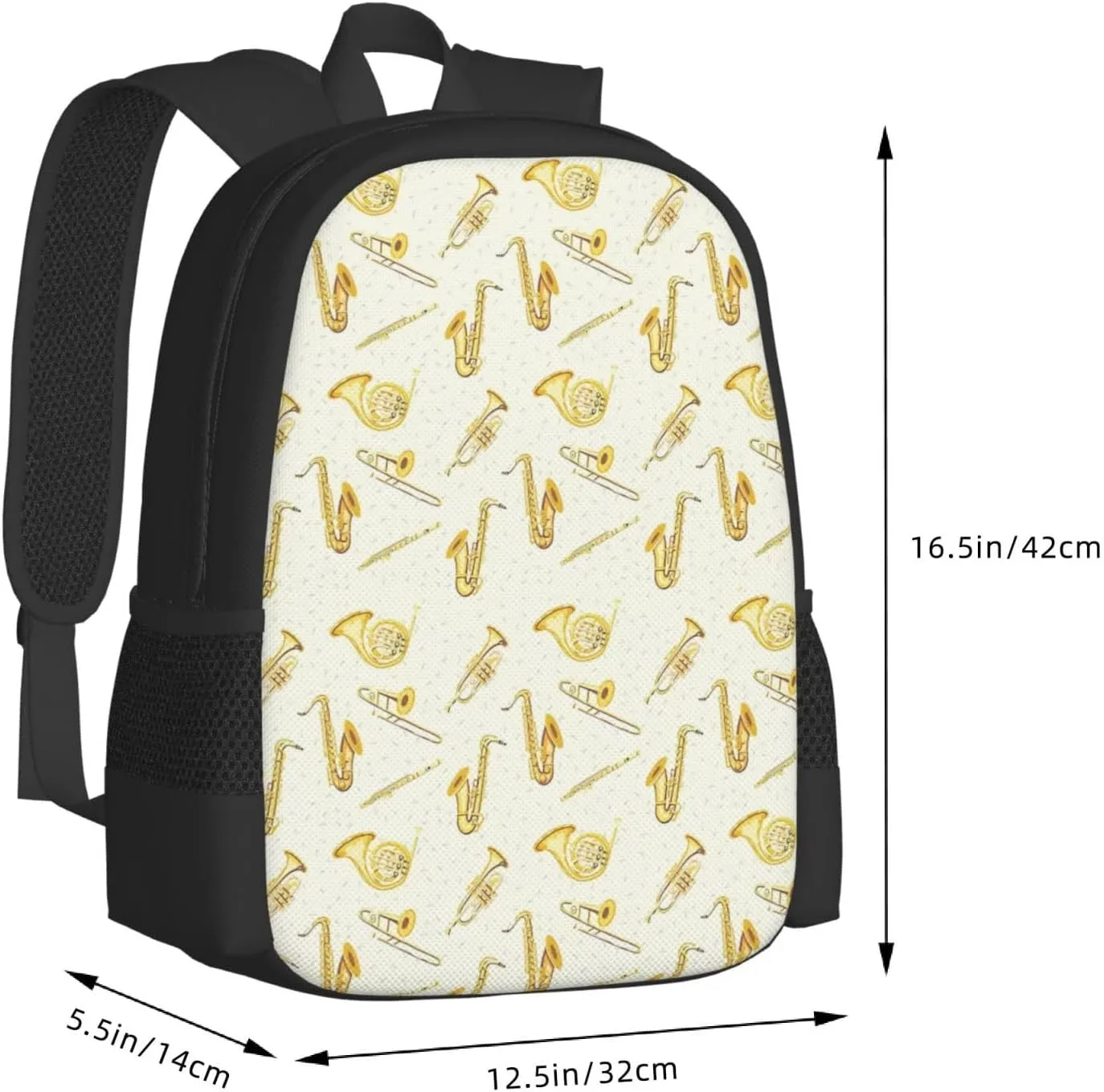 Gold Woodwind Instrument Backpack Minimalist Large Capacity Backpack 16.5 inch Leisure Travel Daypack