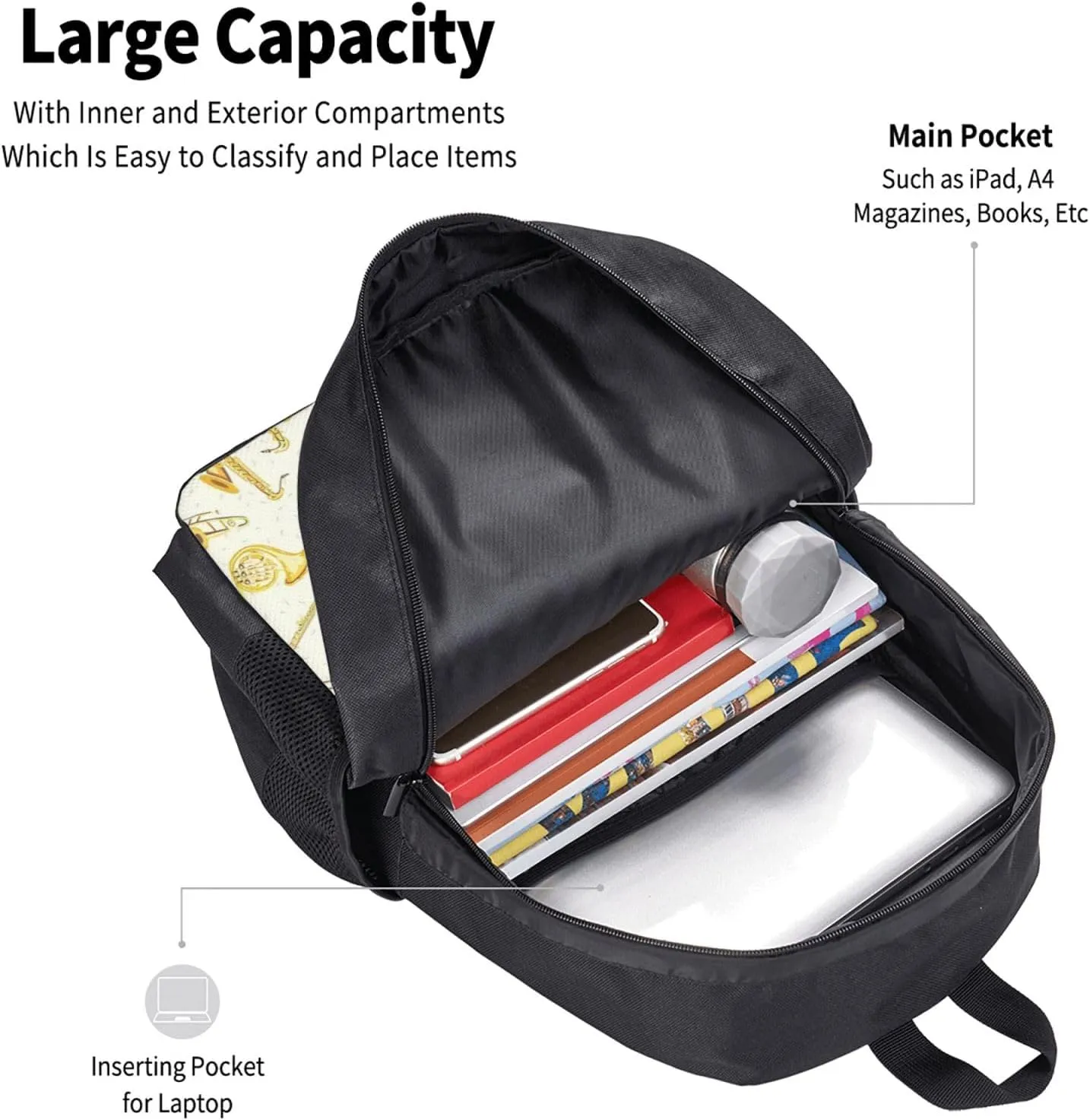 Gold Woodwind Instrument Backpack Minimalist Large Capacity Backpack 16.5 inch Leisure Travel Daypack