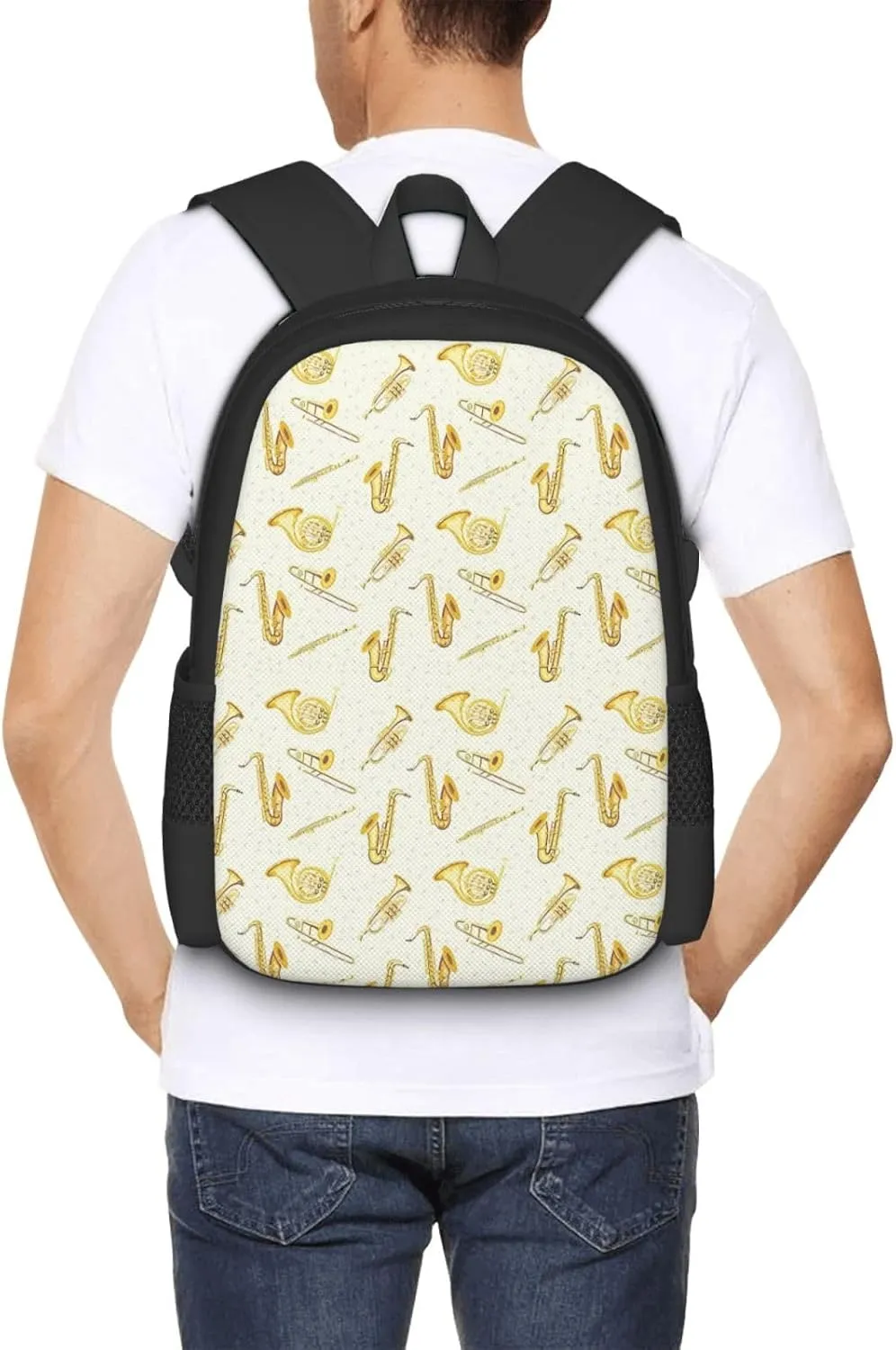 Gold Woodwind Instrument Backpack Minimalist Large Capacity Backpack 16.5 inch Leisure Travel Daypack