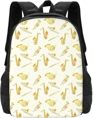 Gold Woodwind Instrument Backpack Minimalist Large Capacity Backpack 16.5 inch Leisure Travel Daypack