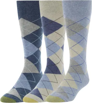 GOLDTOE Men's Carlyle Argyle Crew Dress Socks, 3-Pairs