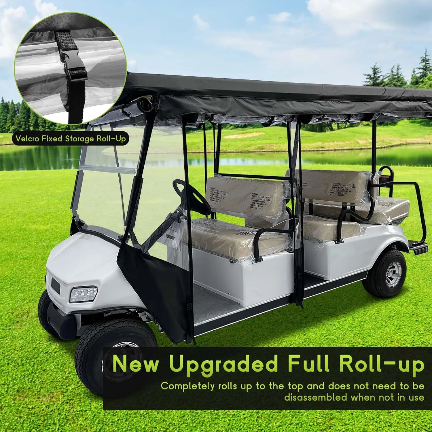 Golf Cart Enclosure Black Fit for Club Car Villager 6 Passenger Driving Rain Cover 4-Sided Clear Window Roll-up Zipper Door Waterproof Windproof Covers