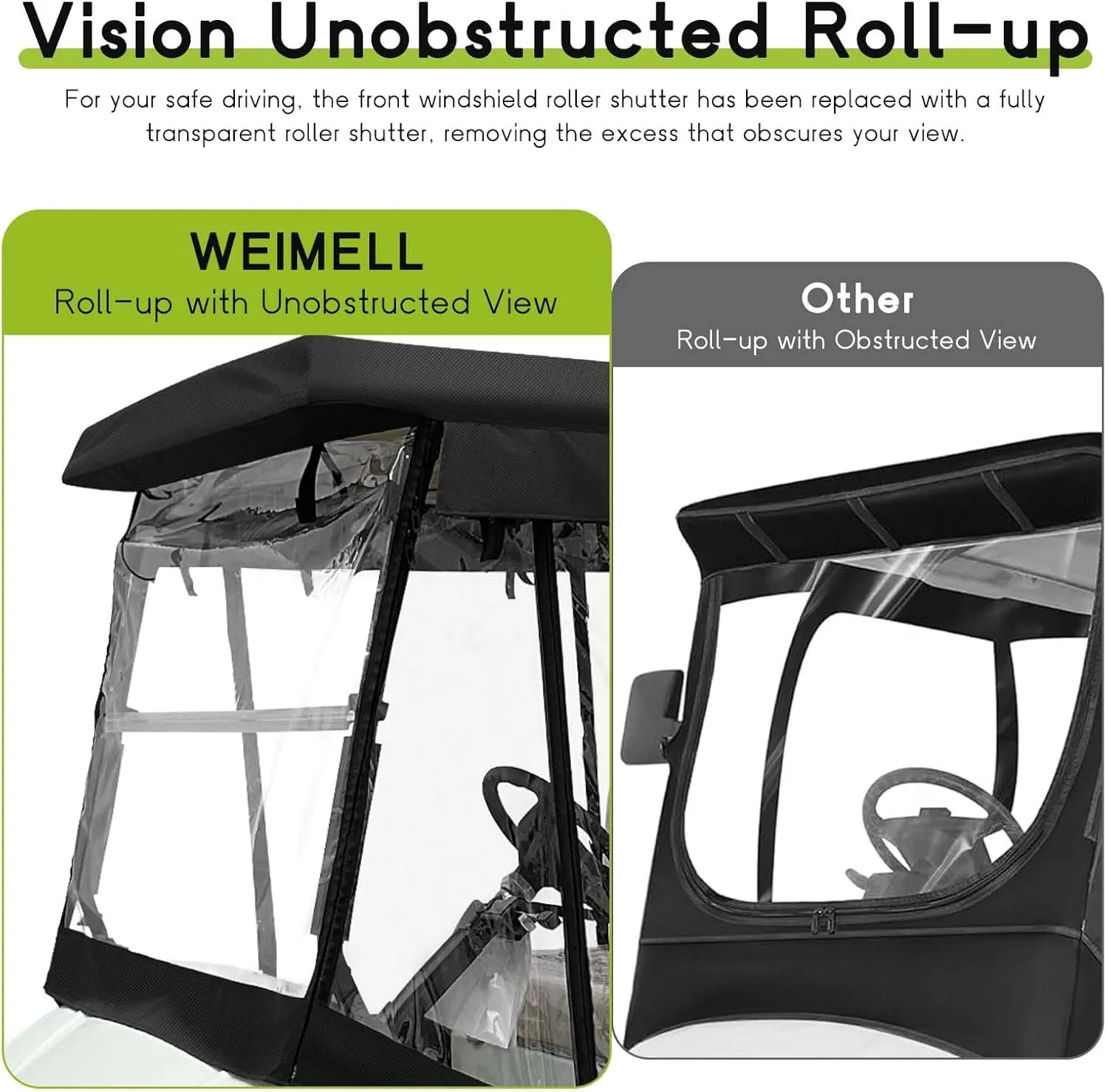 Golf Cart Enclosure Black Fit for Club Car Villager 6 Passenger Driving Rain Cover 4-Sided Clear Window Roll-up Zipper Door Waterproof Windproof Covers