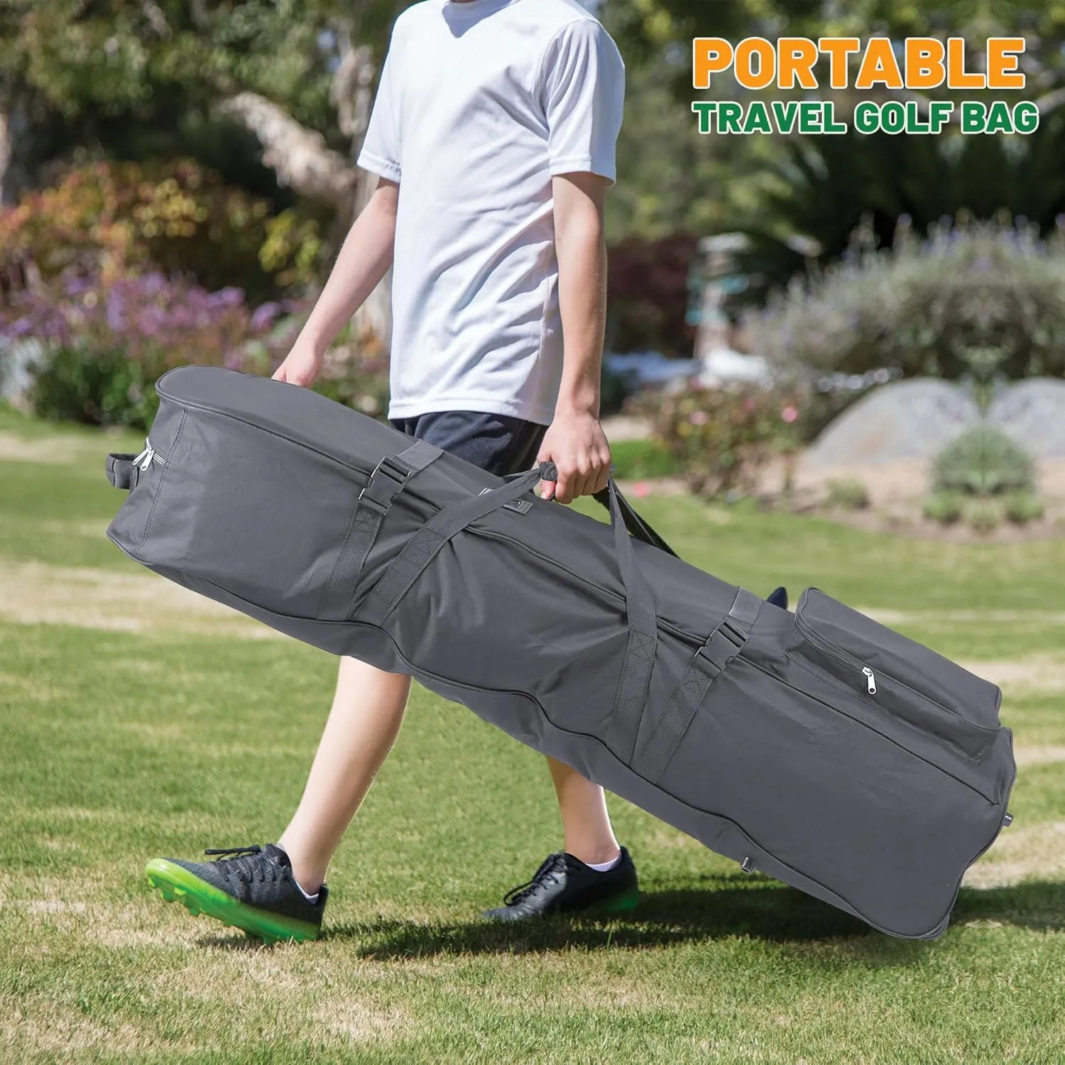Golf Travel Bags for Airlines with Adjustable Support Rod and Detachable Shoulder Straps, Soft Foldable Golf Club Travel Covers, 900D Heavy Duty Oxford -Universal Size