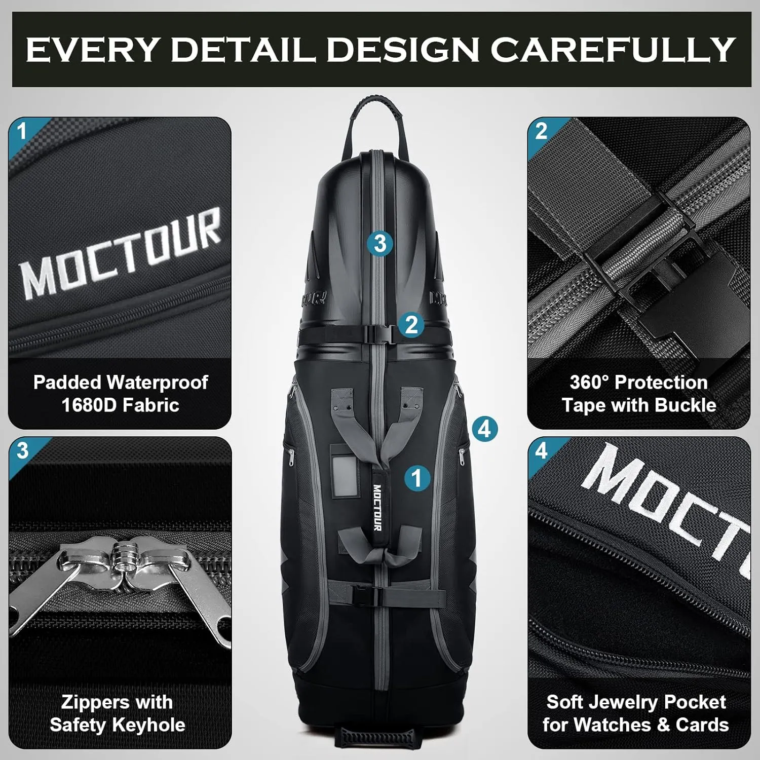 Golf Travel Bags for Airlines with Wheels & ABS Hard Case Top, Protect Your Clubs, Waterproof 1680D Oxford Fabric and Oversize Tank Wheels, Lightweight and Easy to Maneuver