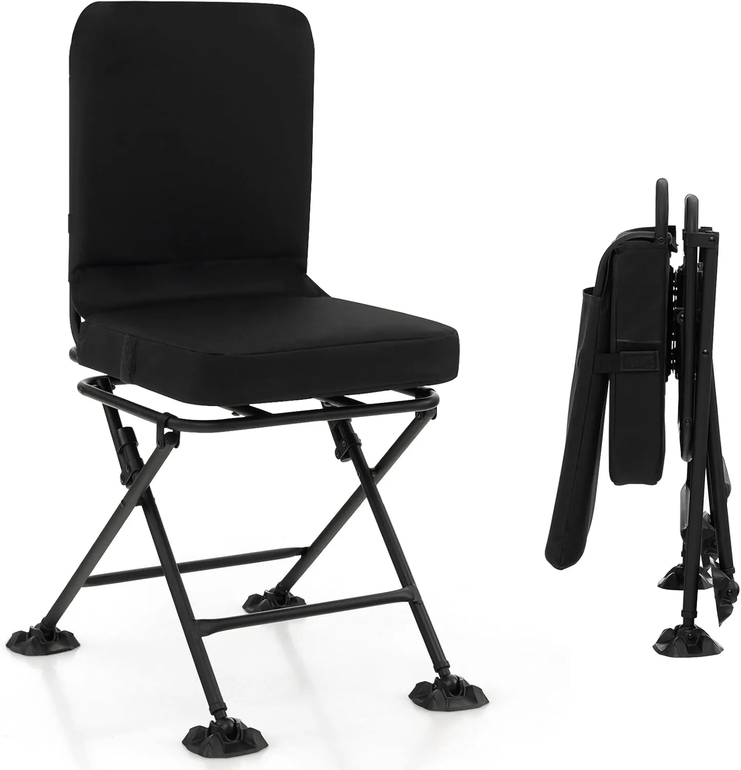Goplus Hunting Chair, 360° Swivel Hunting Blind Chair w/All-Terrain Duck Feet,Padded Cushion,330LBS Capacity, Folding Silent Deer Hunting Chair, Portable Ground Blind Chair