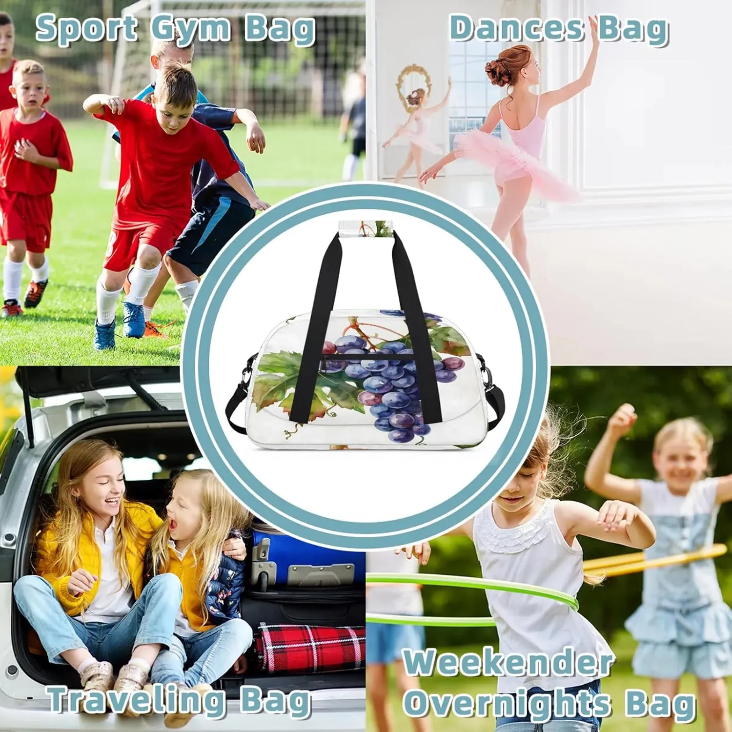 Grape Fruit Small Gym Bag 18 inch Carry On Duffel Bag for Weekender Travel Sports Workout Yoga Gymnastics Dance Ballet