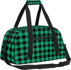 Green Buffalo Plaid 18 inch Small Gym Bag for Women and Men, Lightweight Carry On Weekender Bag Mini Duffel Bag for Travel Sports Workout