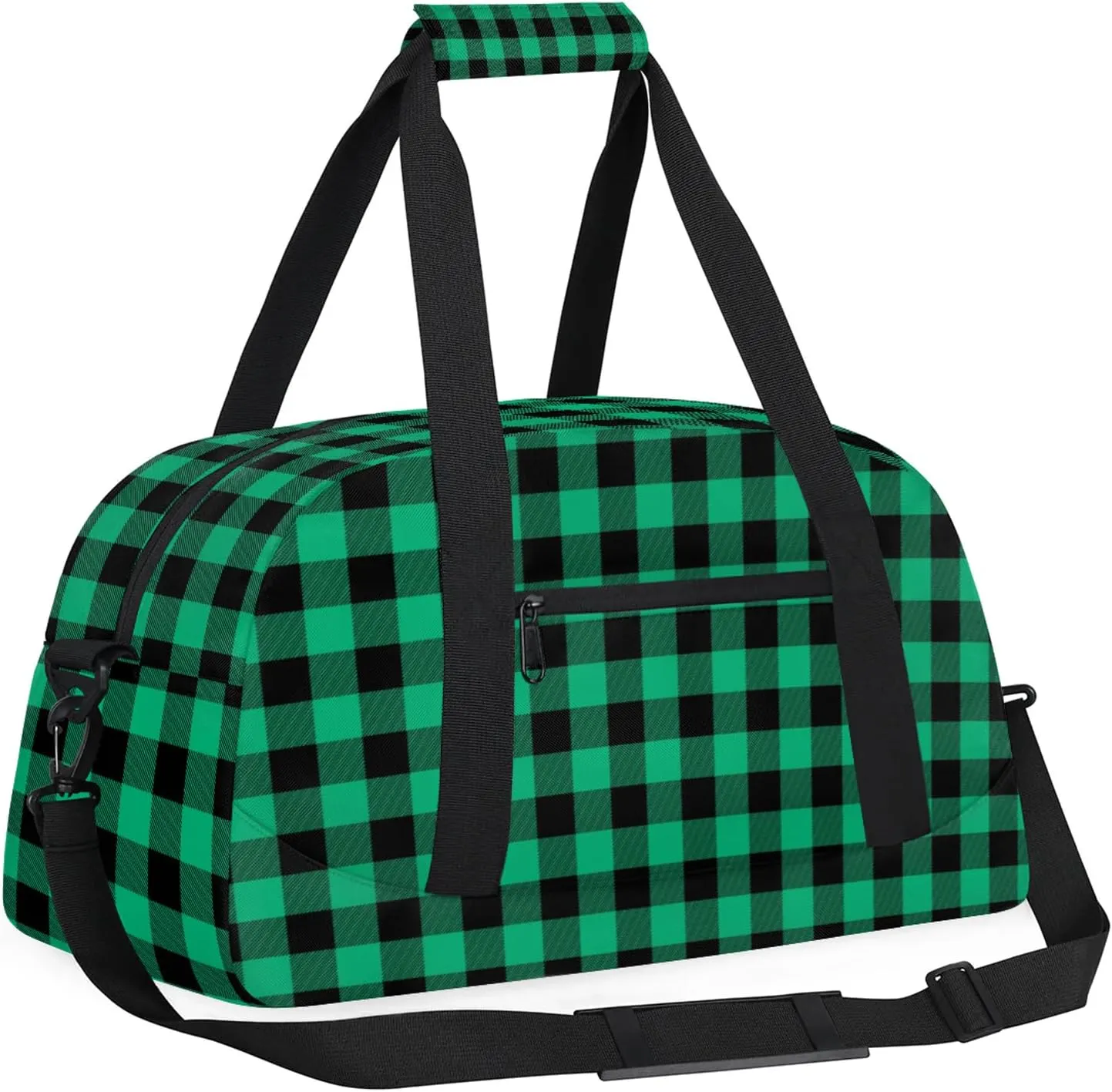 Green Buffalo Plaid 18 inch Small Gym Bag for Women and Men, Lightweight Carry On Weekender Bag Mini Duffel Bag for Travel Sports Workout