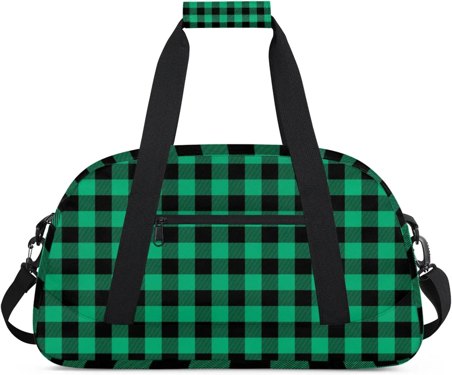 Green Buffalo Plaid 18 inch Small Gym Bag for Women and Men, Lightweight Carry On Weekender Bag Mini Duffel Bag for Travel Sports Workout