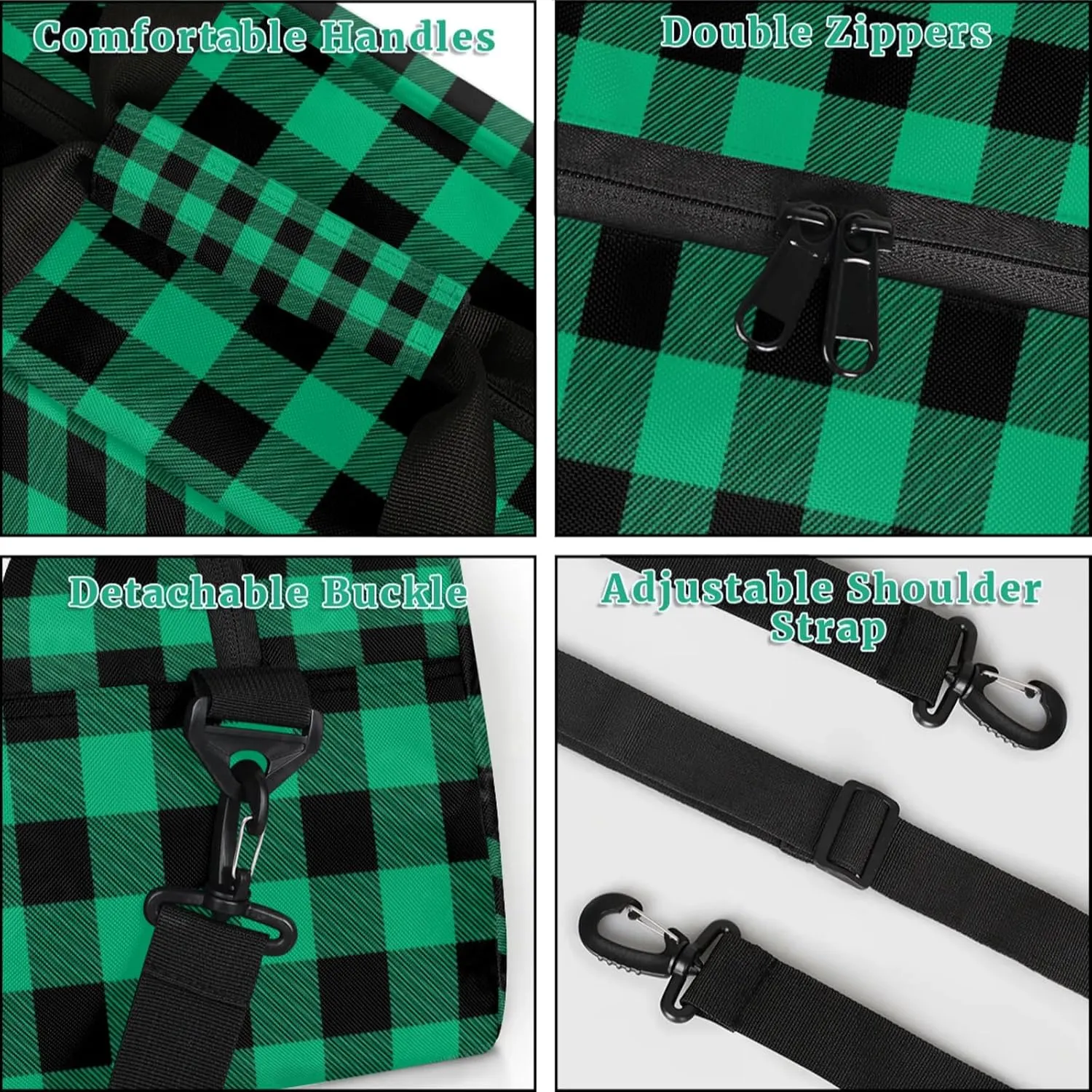 Green Buffalo Plaid 18 inch Small Gym Bag for Women and Men, Lightweight Carry On Weekender Bag Mini Duffel Bag for Travel Sports Workout