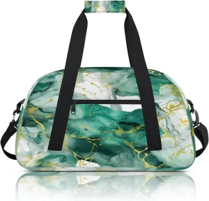 Green Gold Marble Small Gym Bag 18 inch Carry On Duffel Bag for Weekender Travel Sports Workout Yoga Gymnastics Dance Ballet