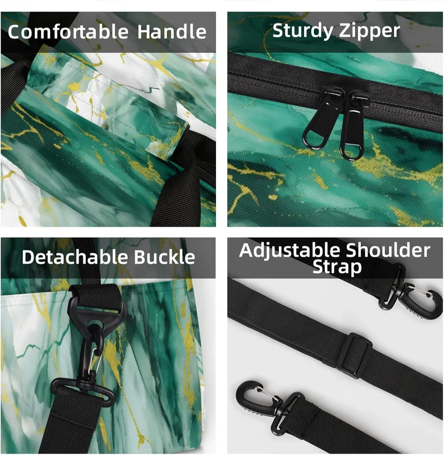 Green Gold Marble Small Gym Bag 18 inch Carry On Duffel Bag for Weekender Travel Sports Workout Yoga Gymnastics Dance Ballet