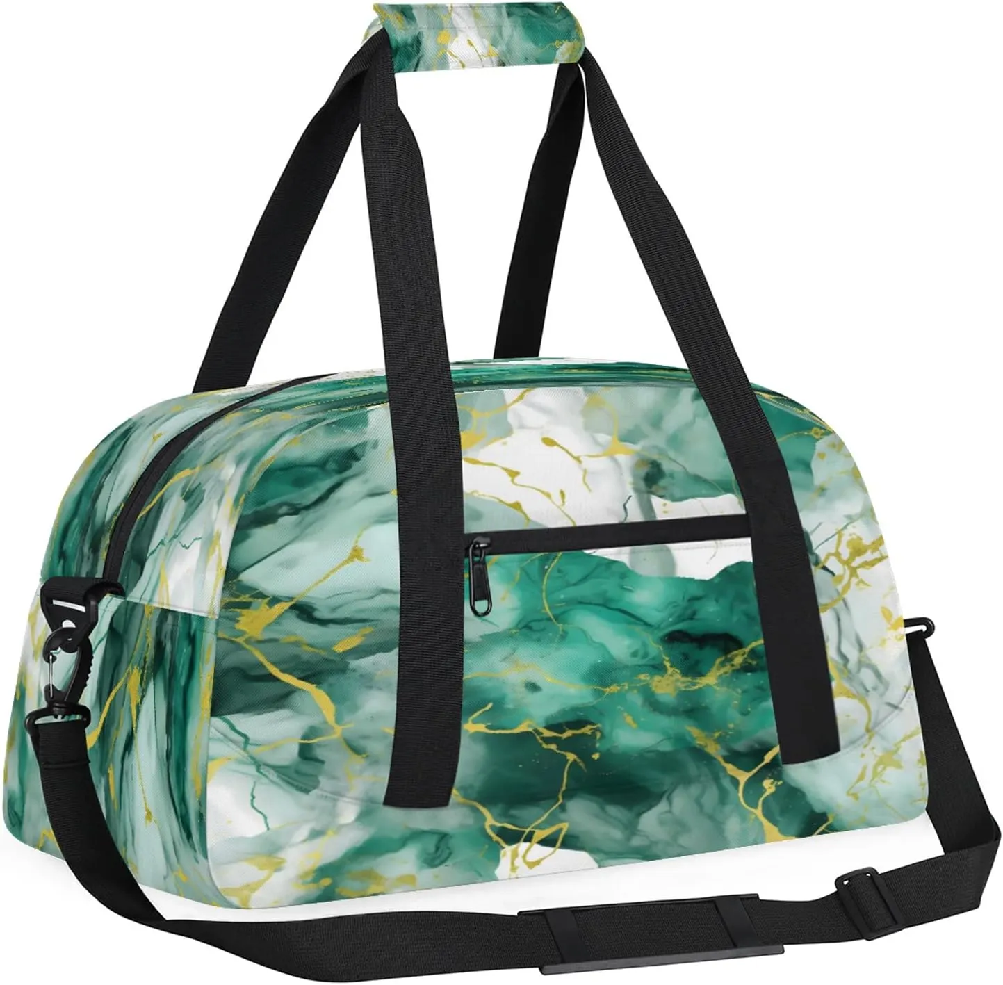 Green Gold Marble Small Gym Bag 18 inch Carry On Duffel Bag for Weekender Travel Sports Workout Yoga Gymnastics Dance Ballet