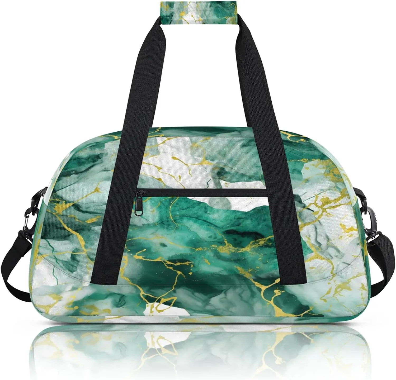 Green Gold Marble Small Gym Bag 18 inch Carry On Duffel Bag for Weekender Travel Sports Workout Yoga Gymnastics Dance Ballet