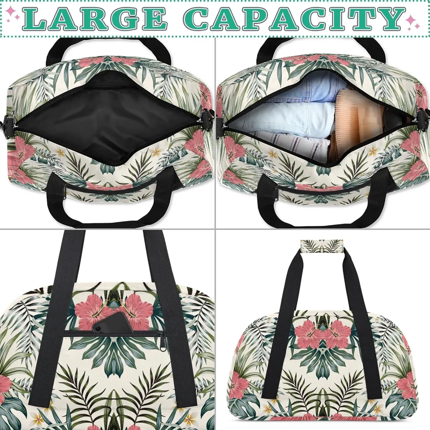 Green Palm Tropic Leaves Jungle 18 inch Small Gym Bag for Women and Men, Lightweight Carry On Weekender Bag Mini Duffel Bag for Travel Sports Workout, Summer