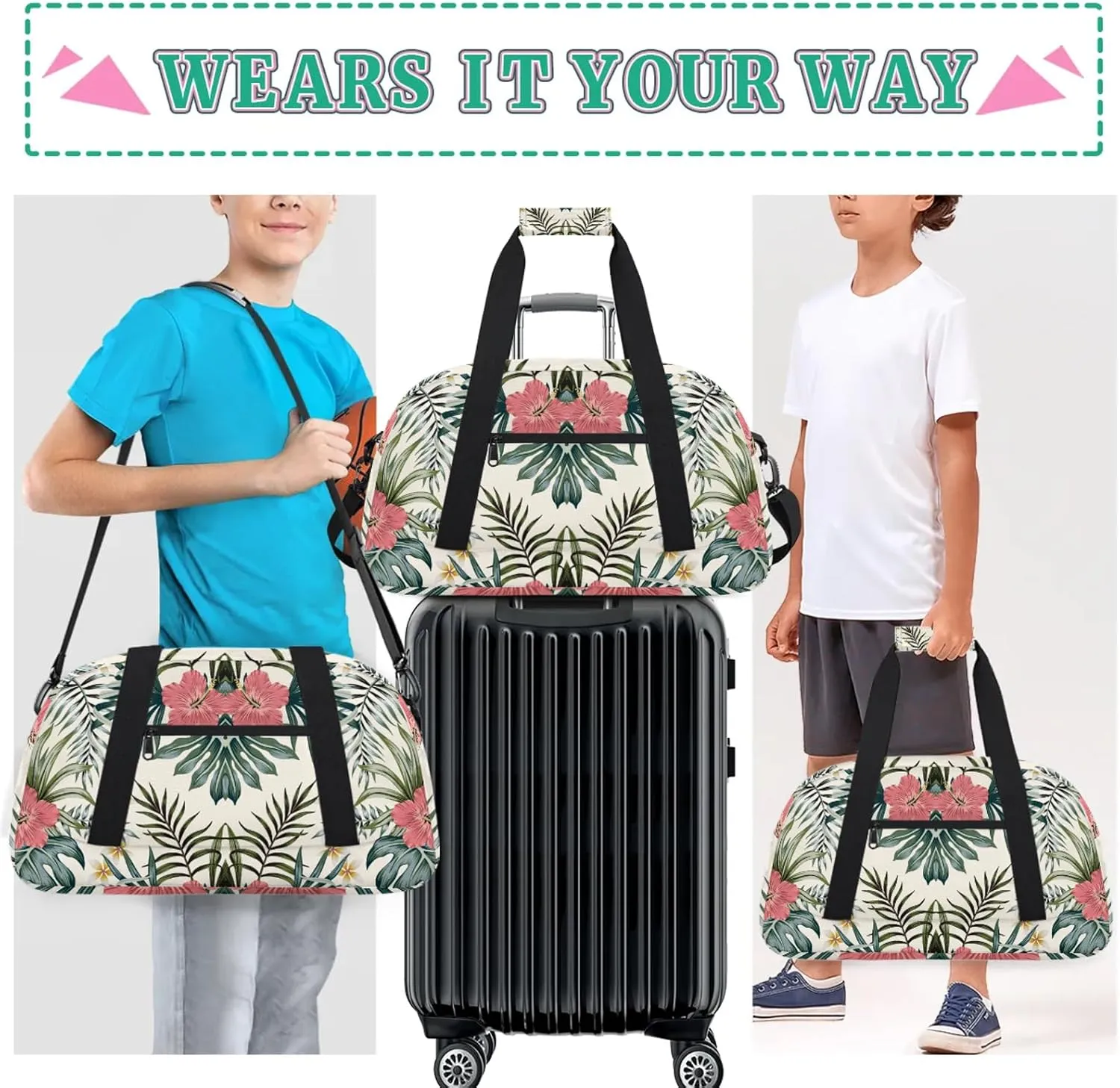 Green Palm Tropic Leaves Jungle 18 inch Small Gym Bag for Women and Men, Lightweight Carry On Weekender Bag Mini Duffel Bag for Travel Sports Workout, Summer