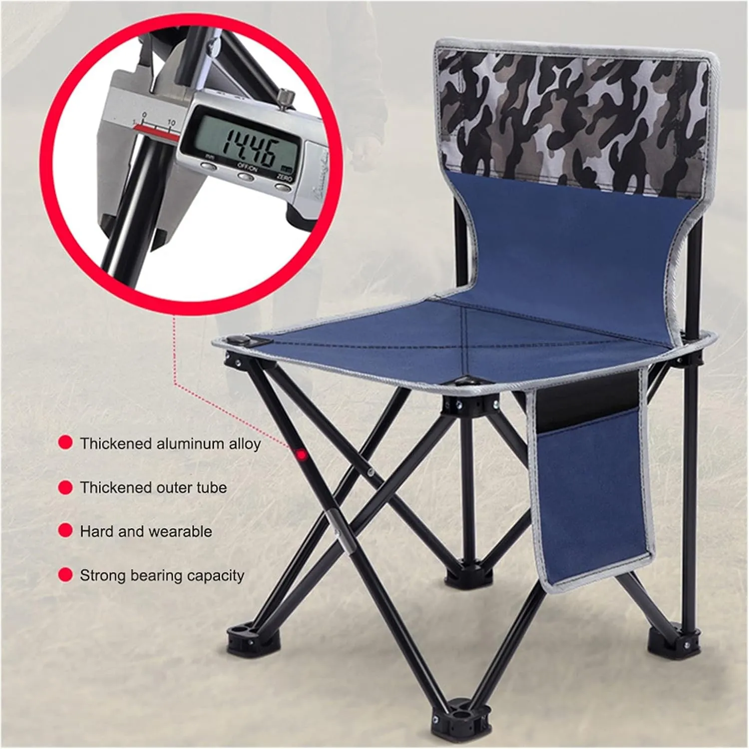 GRFIT Folding Chair Outdoor Camping Chairs Portable Fishing Chair Fishing Leisure Folding Stool Aluminum Alloy Camping Hiking Camp Chairs Portable Folding Chair (Color : Camouflage Blue)