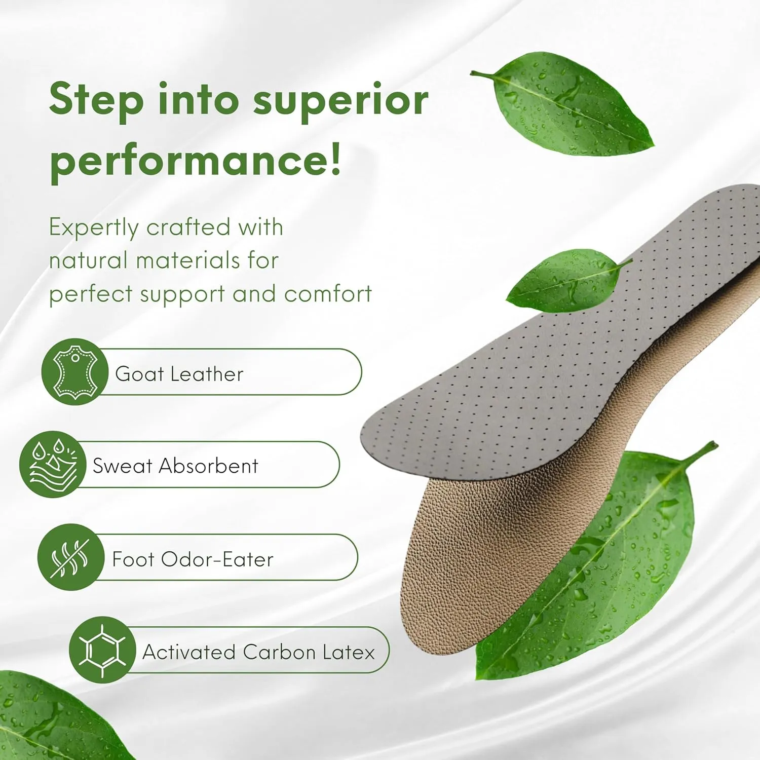 HANDARTE Leather Sockless Shoe Insoles | Thin Dress Shoe Inserts for Men | 100% Natural Goatskin - ChromeFree, Anti Sweat & Anti-Odor (US W10/M8.5 | EU42)