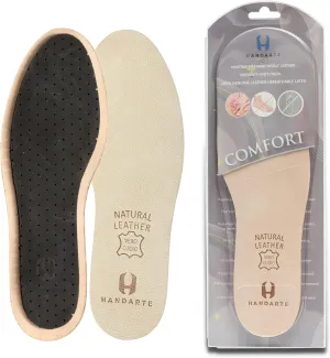 HANDARTE Leather Sockless Shoe Insoles | Thin Dress Shoe Inserts for Men | 100% Natural Goatskin - ChromeFree, Anti Sweat & Anti-Odor (US W10/M8.5 | EU42)