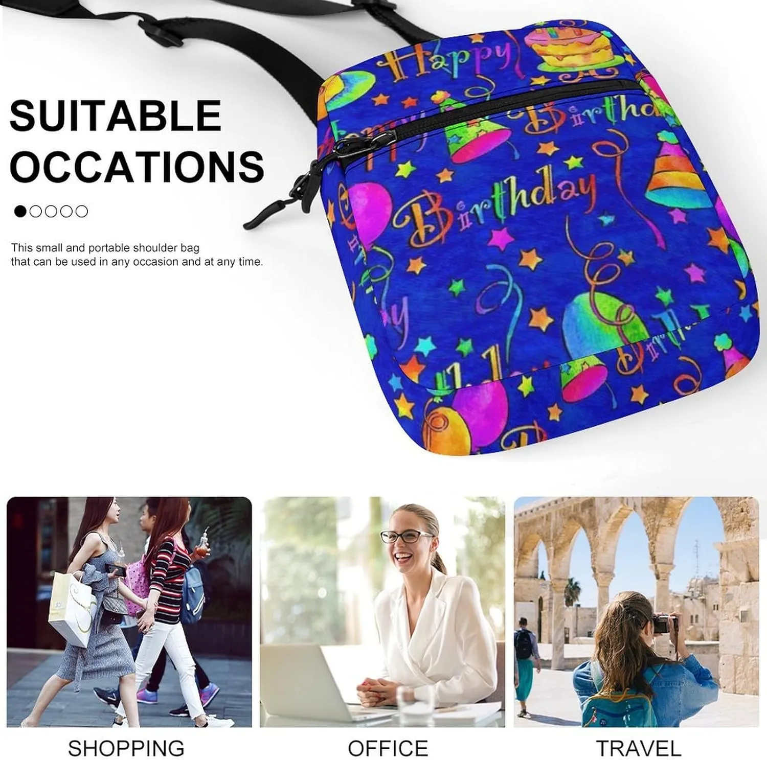Happy Birthday Blue Cake Detachable Shoulder Strap Small Shoulder Bag Unisex