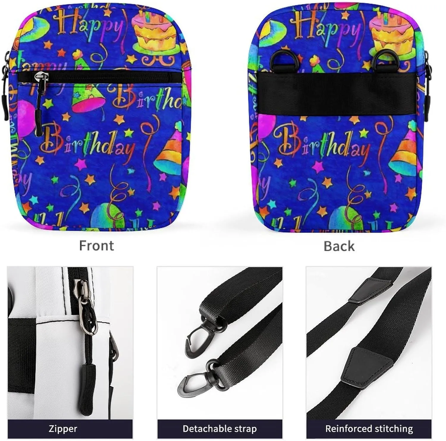 Happy Birthday Blue Cake Detachable Shoulder Strap Small Shoulder Bag Unisex