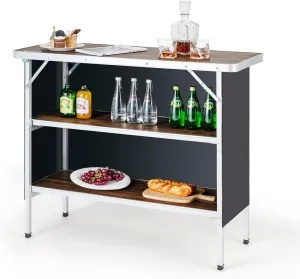 HAPPYGRILL Folding Camping Table with Storage, Aluminum Picnic Table with 2-Tier Shelves, Large Tabletop, Carry Bag, Removable Cloth Cover, Outdoor Lightweight Dining Camp Table for Picnic BBQ Party