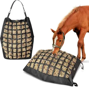 Hay Bag for Horses,Slow Feeder Hay Bag for Gound Feeding,Heavy Duty Oxford Hay Feed Bag for Horses Goats Cows Donkeys with Large Opening and Adjustable Strap for Easy Filling and Hanging