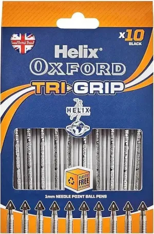 Helix Oxford Tri-Grip Handwriting Pens – Pack of 10 | Smooth Ink & Ergonomic Grip for Confident Writing