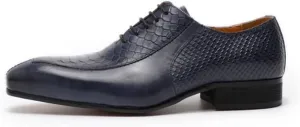 HOOENG Dress Shoes for Men Lace Up Split Toe Pointed Toe Crocodile Raised Cowhide Non Slip Rubber Sole Block Heel Classical (Color : Blue, Size : 7)